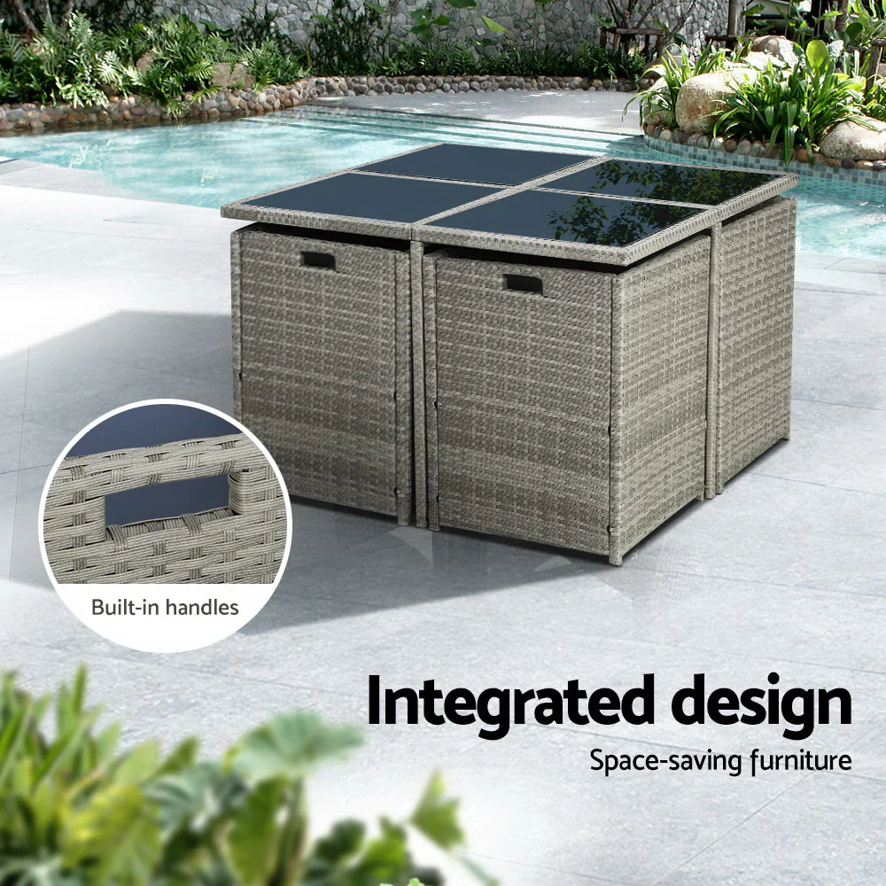 9 Piece Harvey Outdoor Dining Set - Grey - Image 4