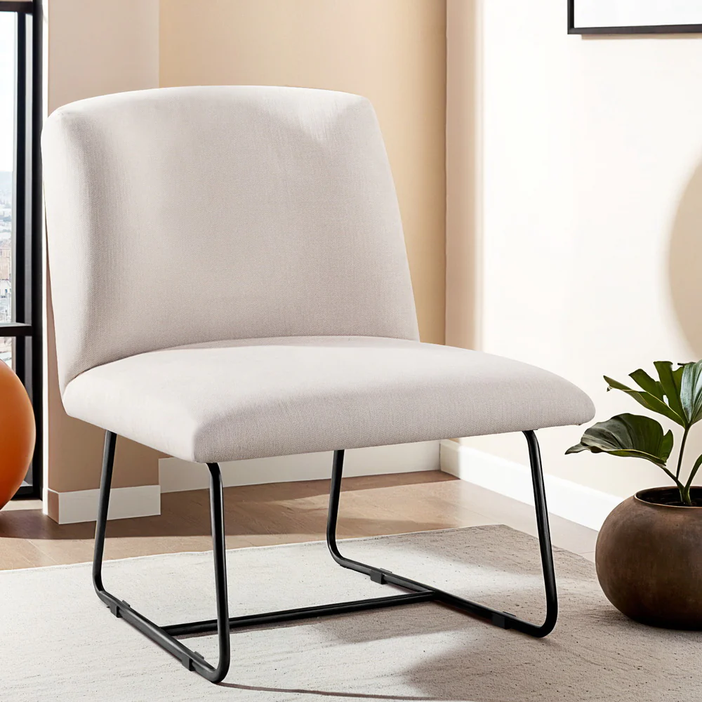 Accent Chair Armless Armchair Sled Cross Leg Beige - Image 7