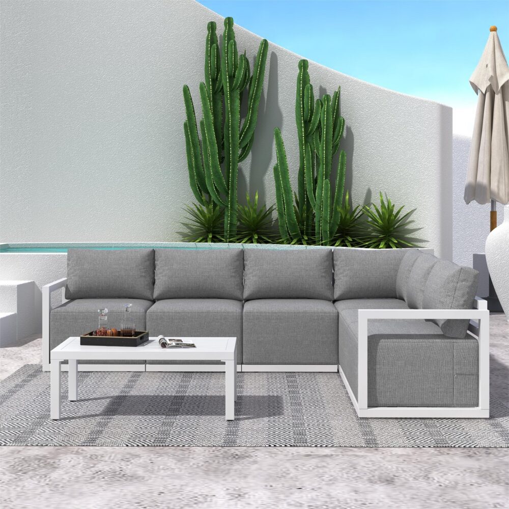 Alfresco Contemporary All-Weather Lounge Set – White - Image 2
