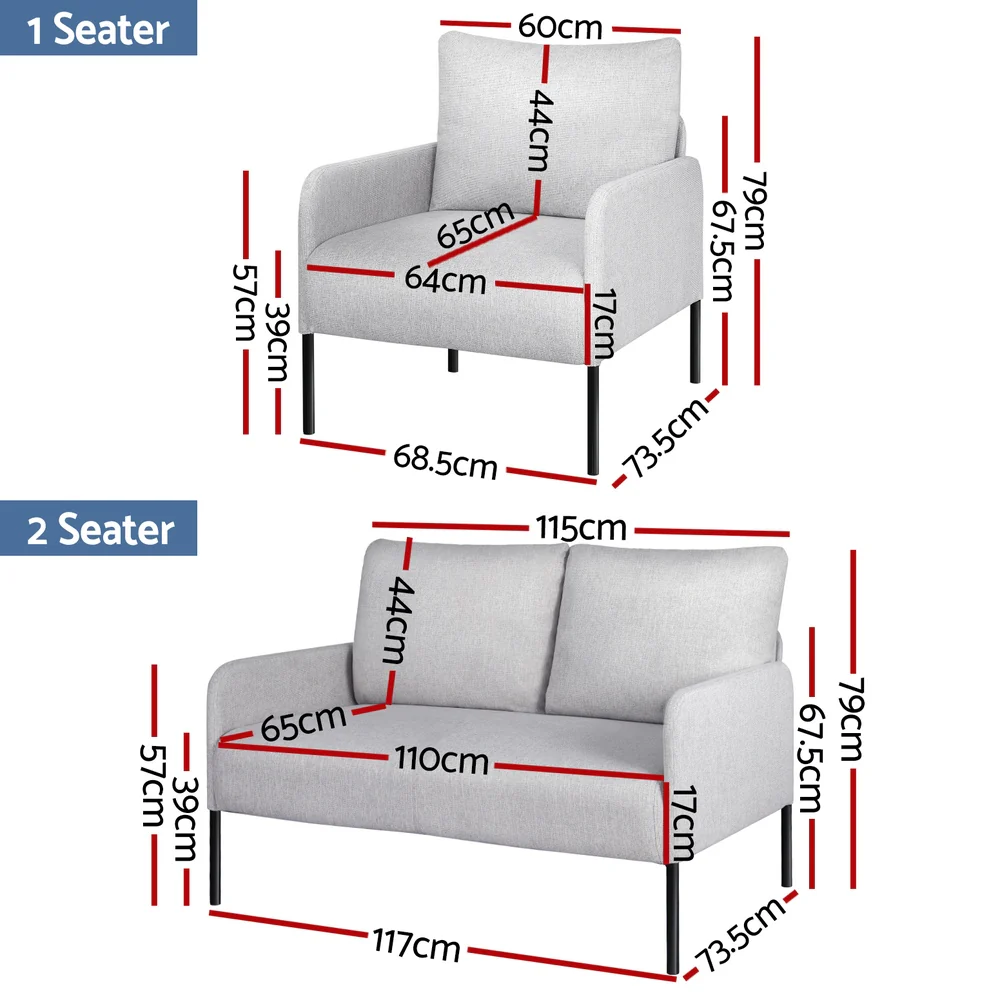Armchair 4 Seater Sofa Set Pillow Gery Kane - Image 2