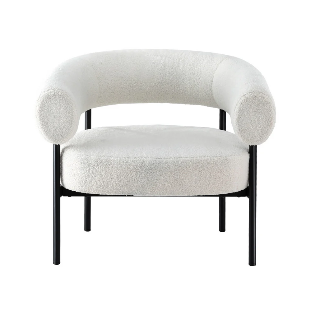 Armchair Accent Chair Curved Boucle White - Image 3