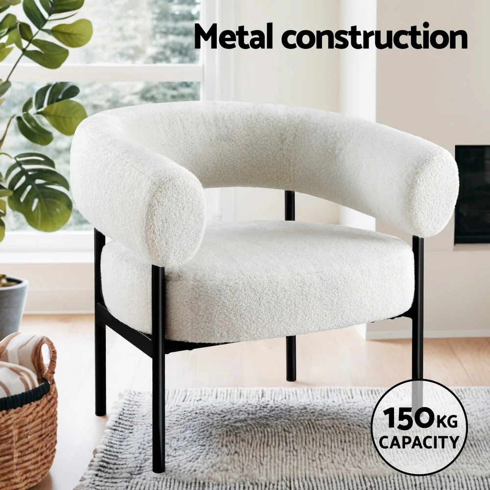 Armchair Accent Chair Curved Boucle White - Image 4