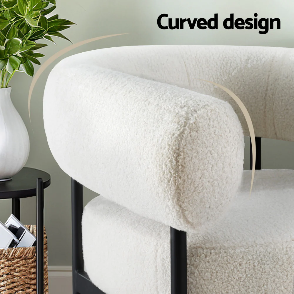 Armchair Accent Chair Curved Boucle White - Image 5