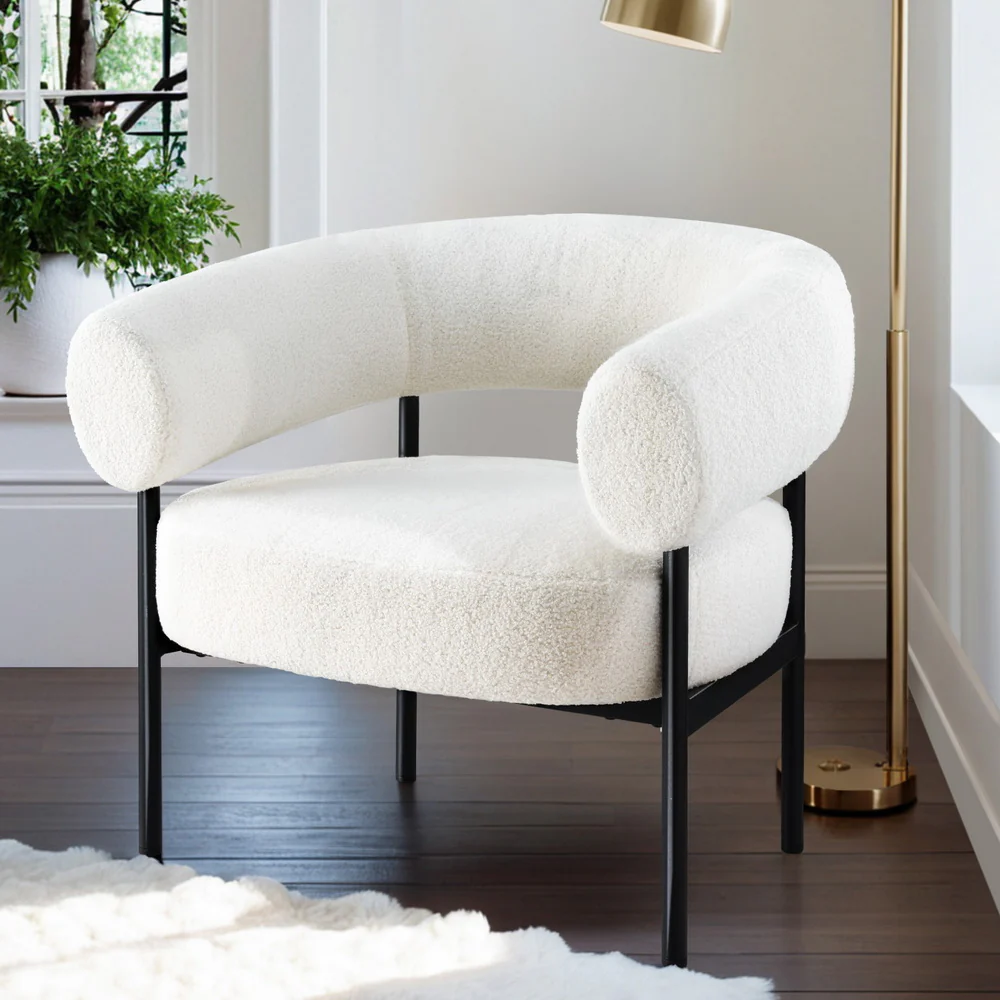 Armchair Accent Chair Curved Boucle White - Image 7