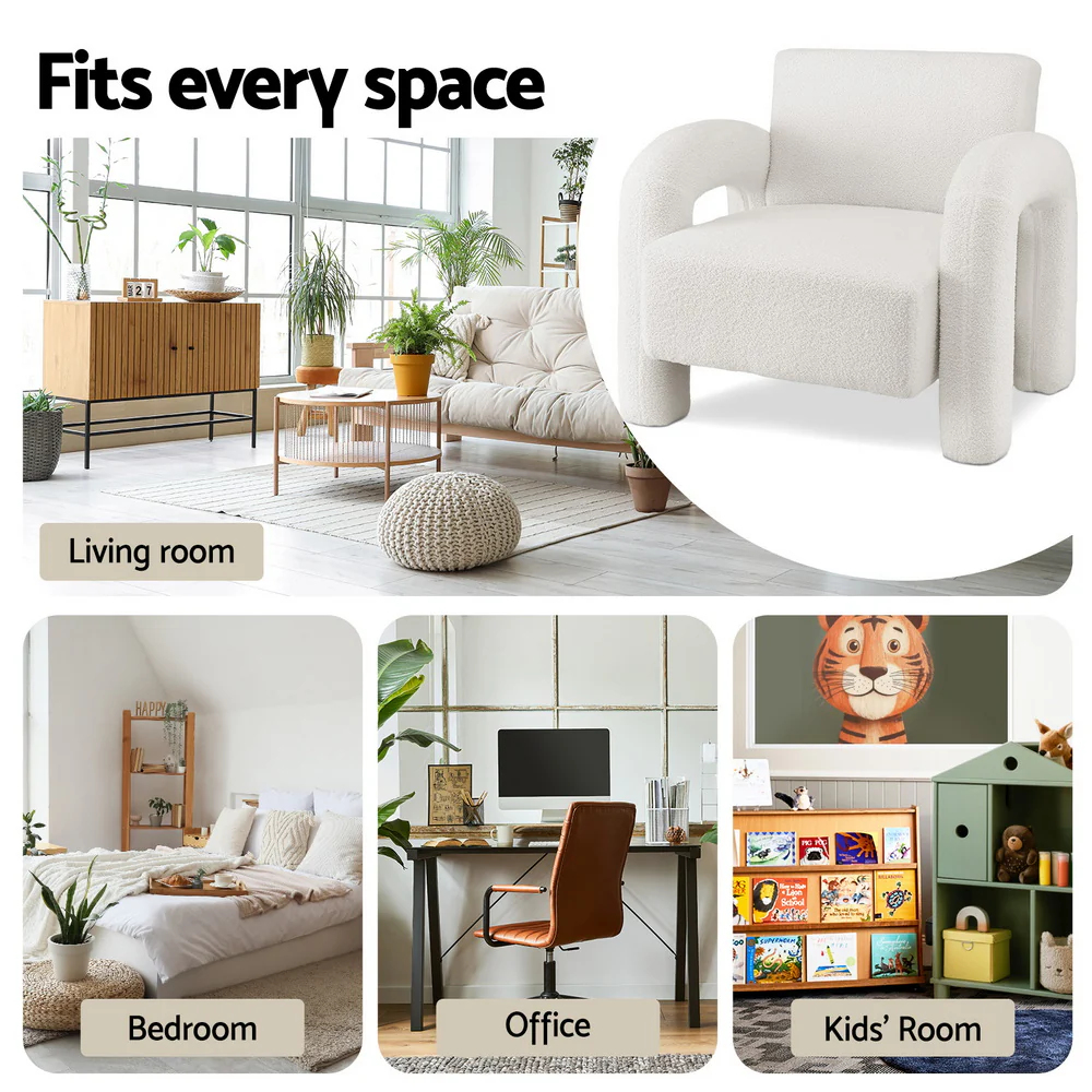 Armchair Accent Chair Lounge Sofa Couch Curved Seat Boucle White - Image 7