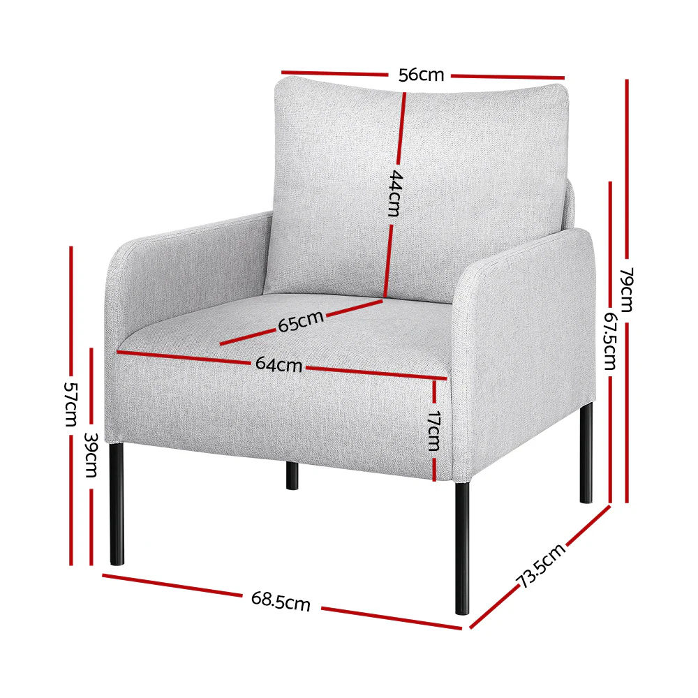 Armchair Accent Chair Pillow Fabric Grey - Image 2