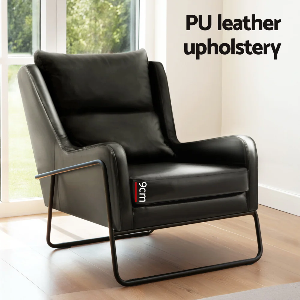 Armchair Accent Chair PU Leather Wingback Black - Image 4