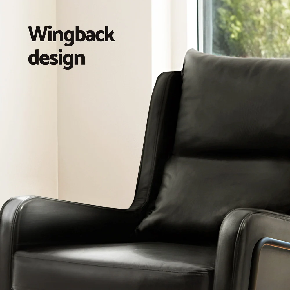 Armchair Accent Chair PU Leather Wingback Black - Image 5