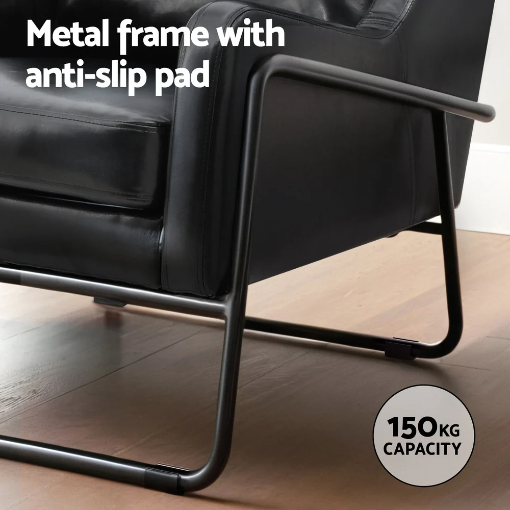 Armchair Accent Chair PU Leather Wingback Black - Image 6