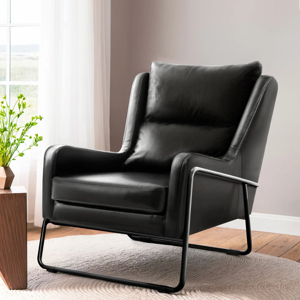 Armchair Accent Chair PU Leather Wingback Black - Image 7