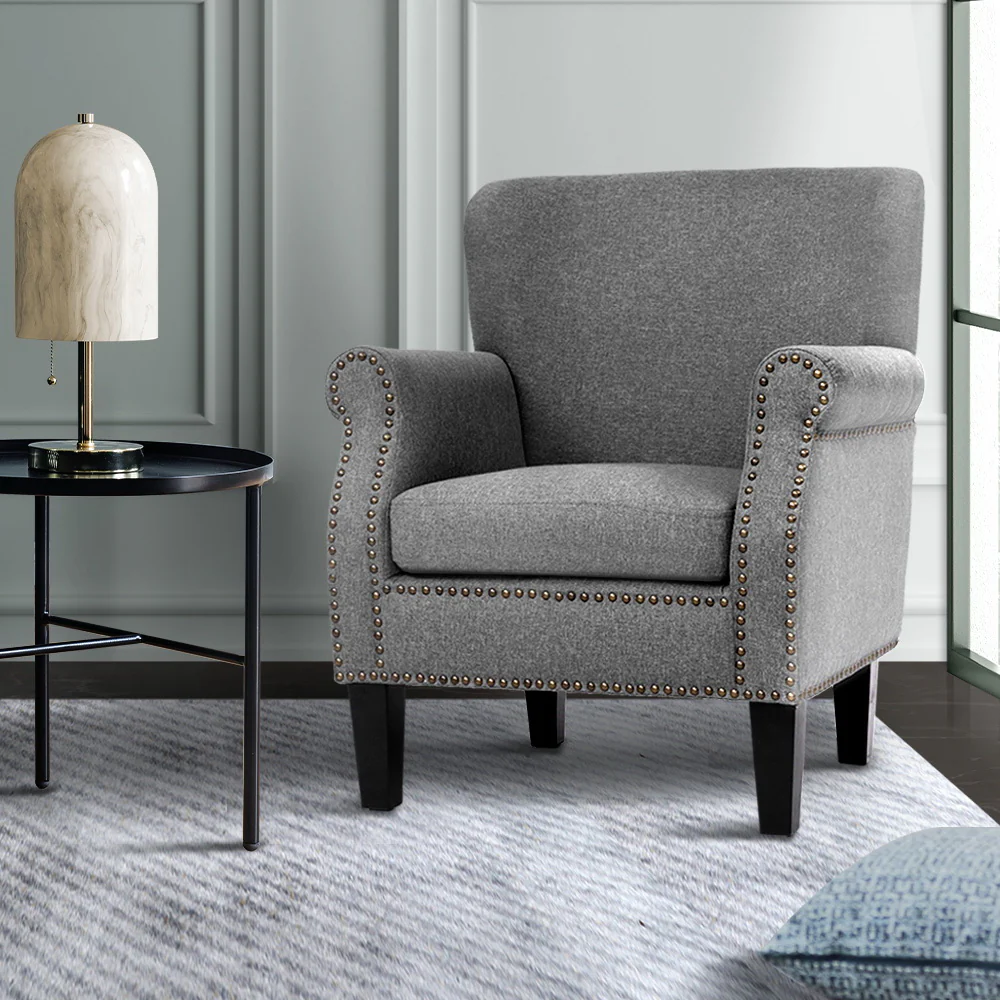 Armchair Accent Chair Retro Armchairs Lounge Accent Chair Single Sofa Linen Fabric Seat Grey - Image 8