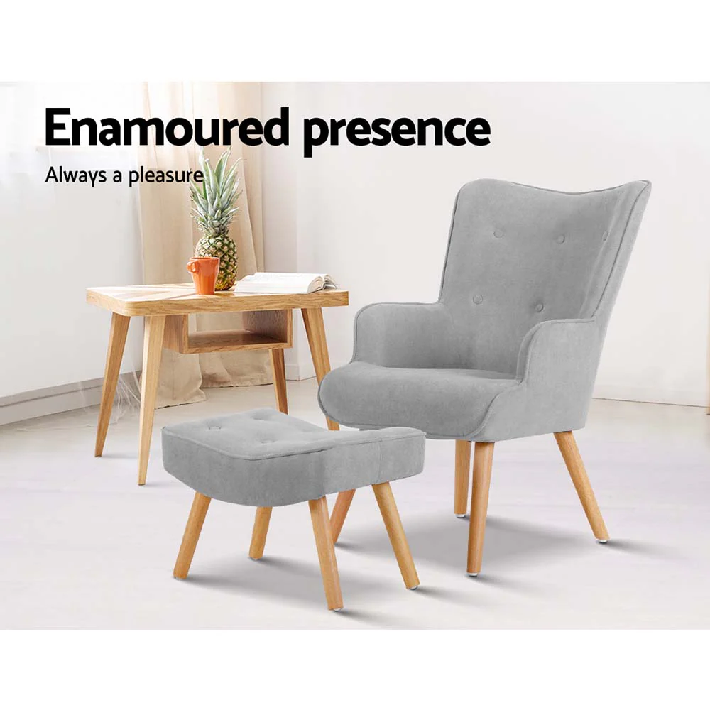 Armchair and Ottoman - Light Grey - Image 3