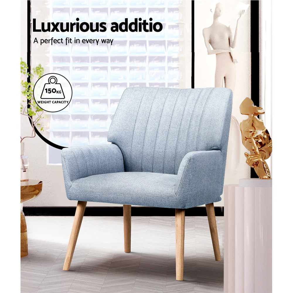 Armchair Fabric Blue Grey Sebastini - Image 4