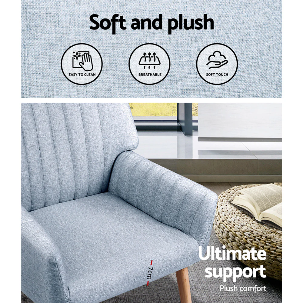 Armchair Fabric Blue Grey Sebastini - Image 6