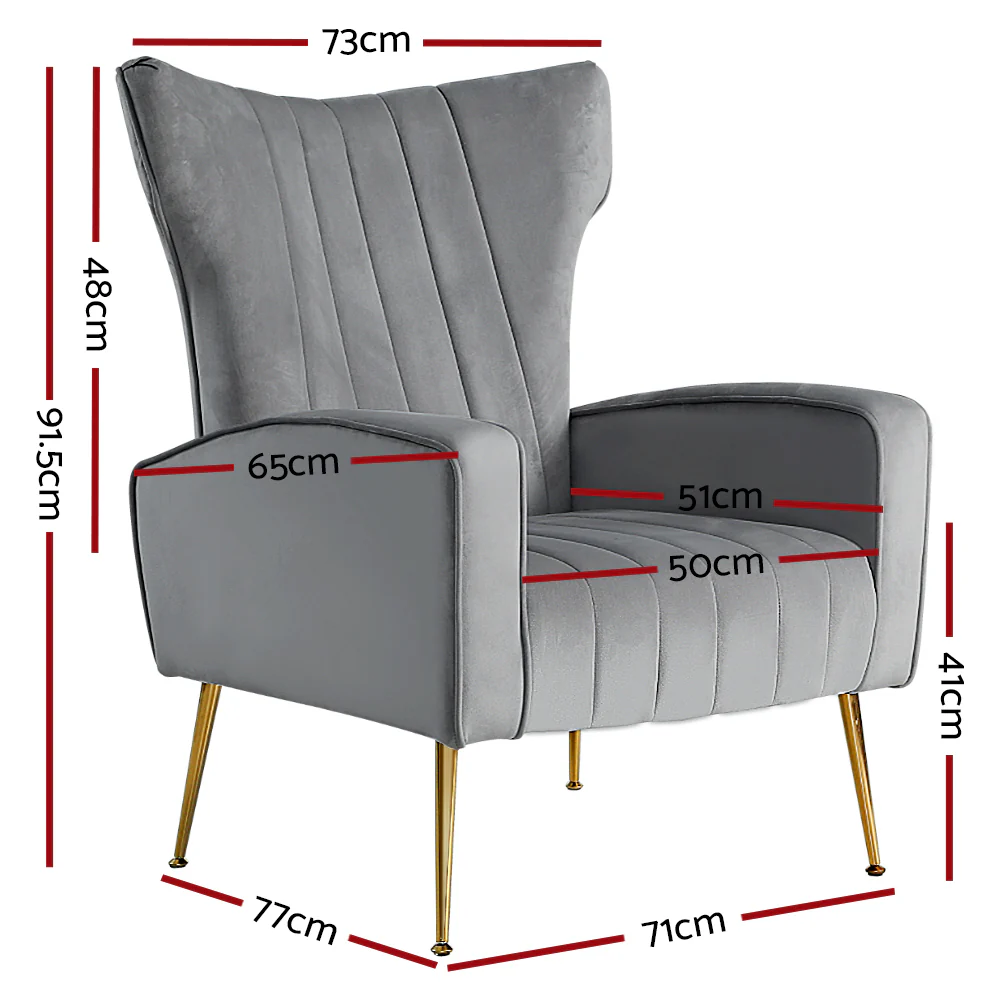 Armchair Grey Velvet Kate - Image 2