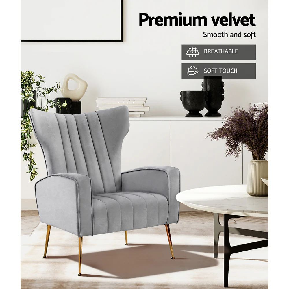 Armchair Grey Velvet Kate - Image 6