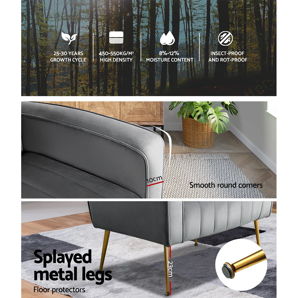 Armchair Grey Velvet Kate - Image 7