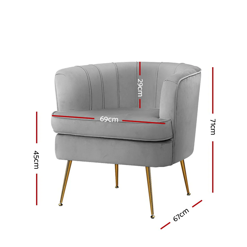Armchair Lounge Accent Chair Armchairs Sofa Chairs Velvet Grey Couch - Image 2