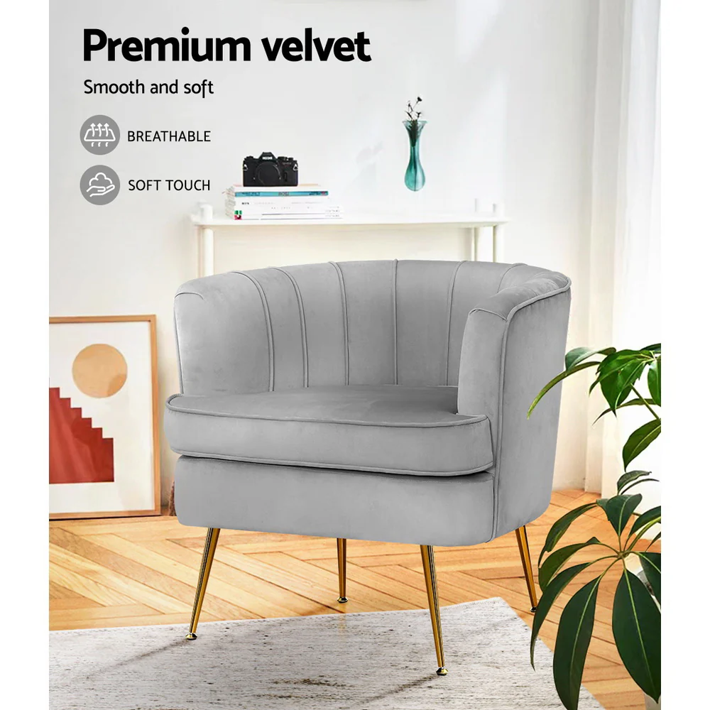 Armchair Lounge Accent Chair Armchairs Sofa Chairs Velvet Grey Couch - Image 5