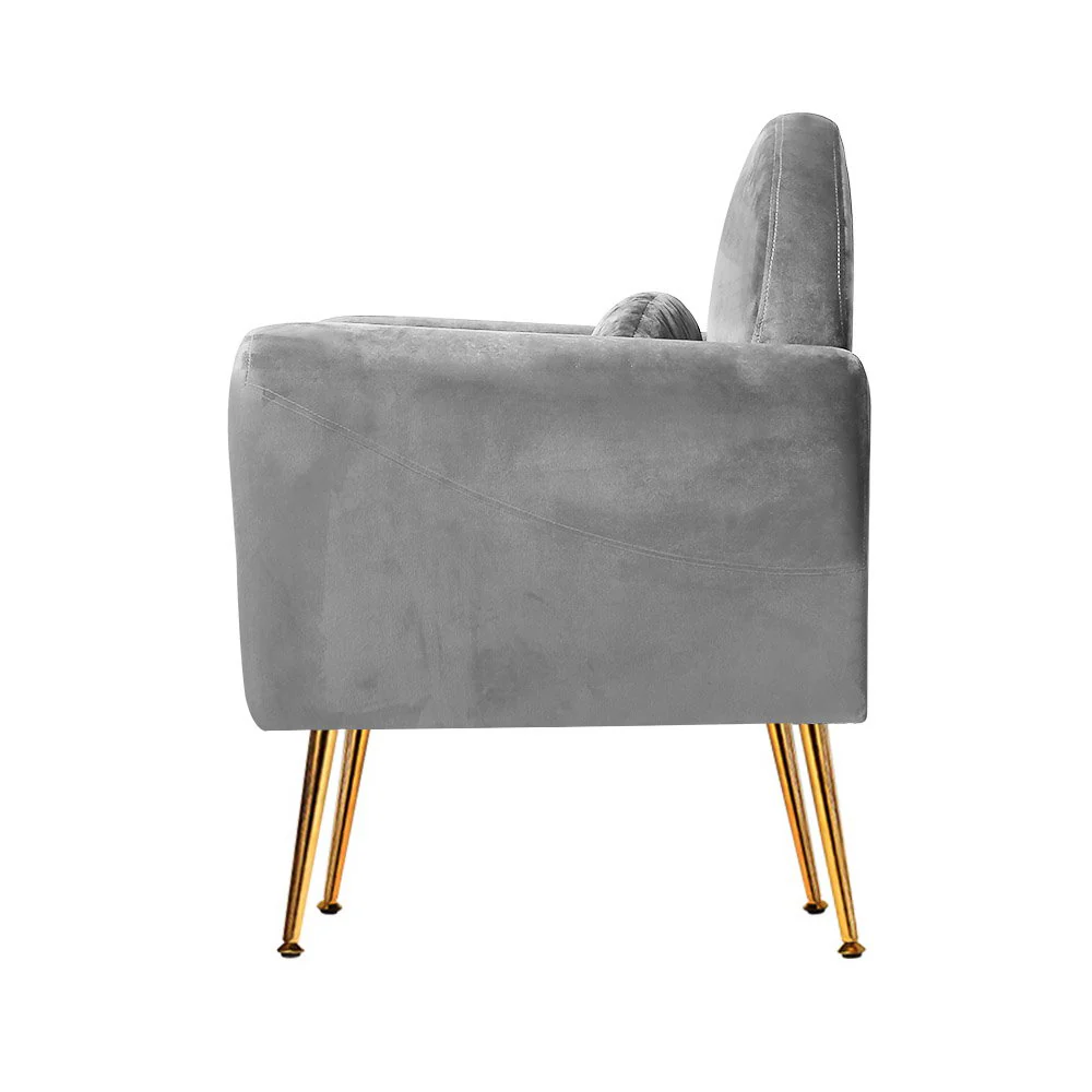 Armchair Lounge Chair Accent Armchairs Chairs Sofa Grey Velvet Cushion - Image 4