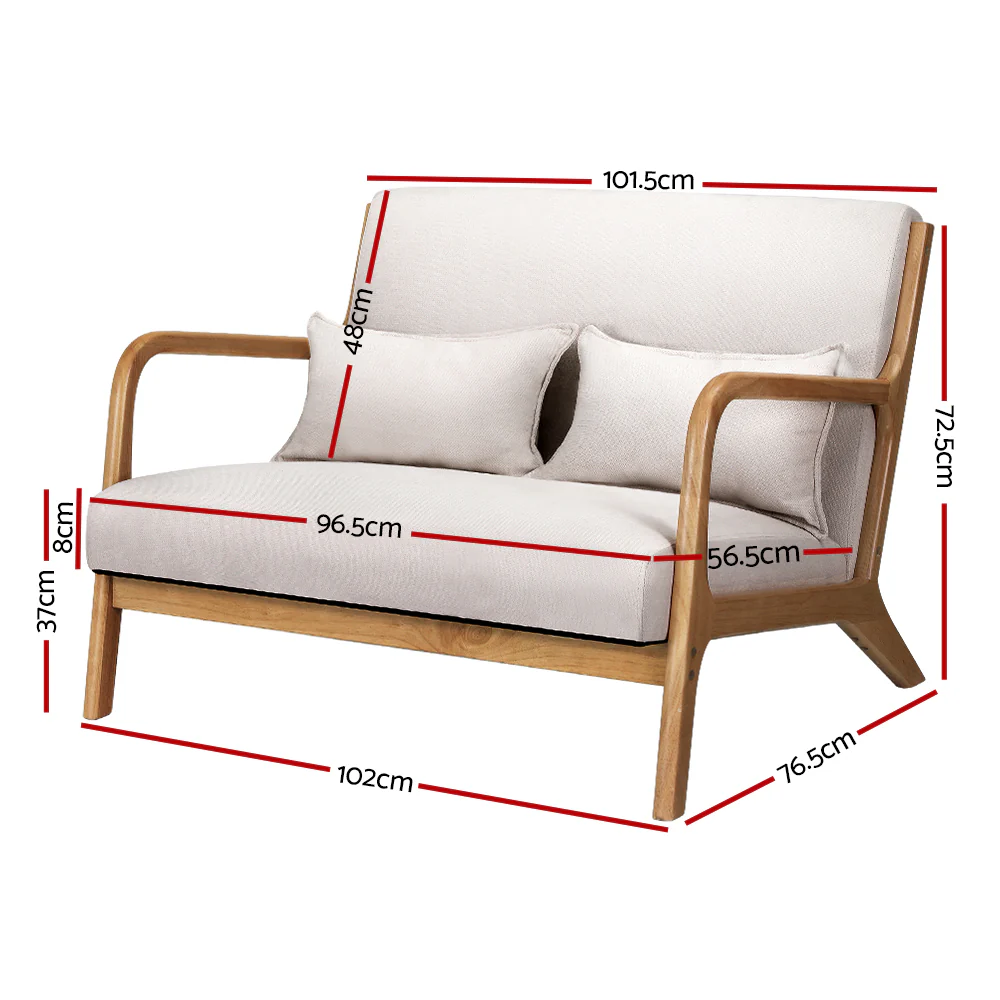 Armchair Lounge Chair Accent Armchairs Couch Sofa Loveseat Beige Wood - Image 2