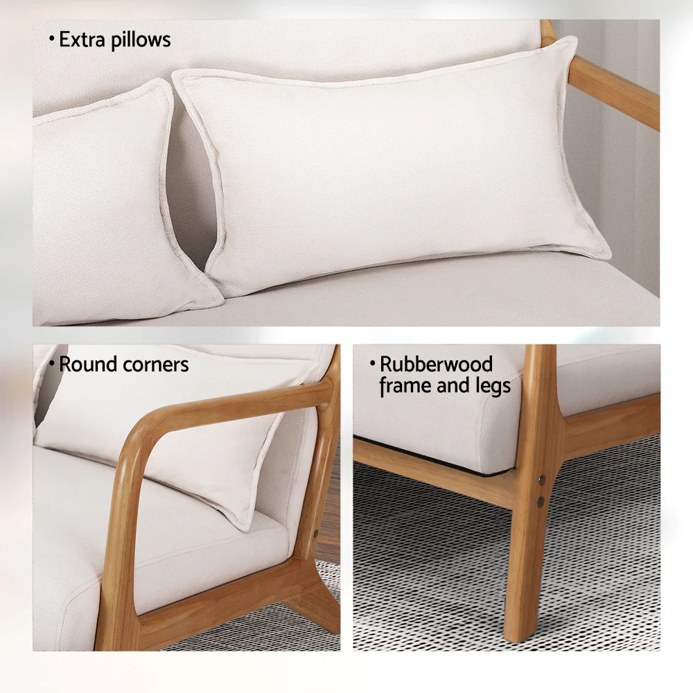 Armchair Lounge Chair Accent Armchairs Couch Sofa Loveseat Beige Wood - Image 5