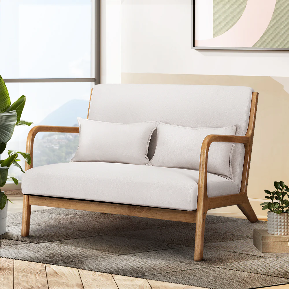 Armchair Lounge Chair Accent Armchairs Couch Sofa Loveseat Beige Wood - Image 7