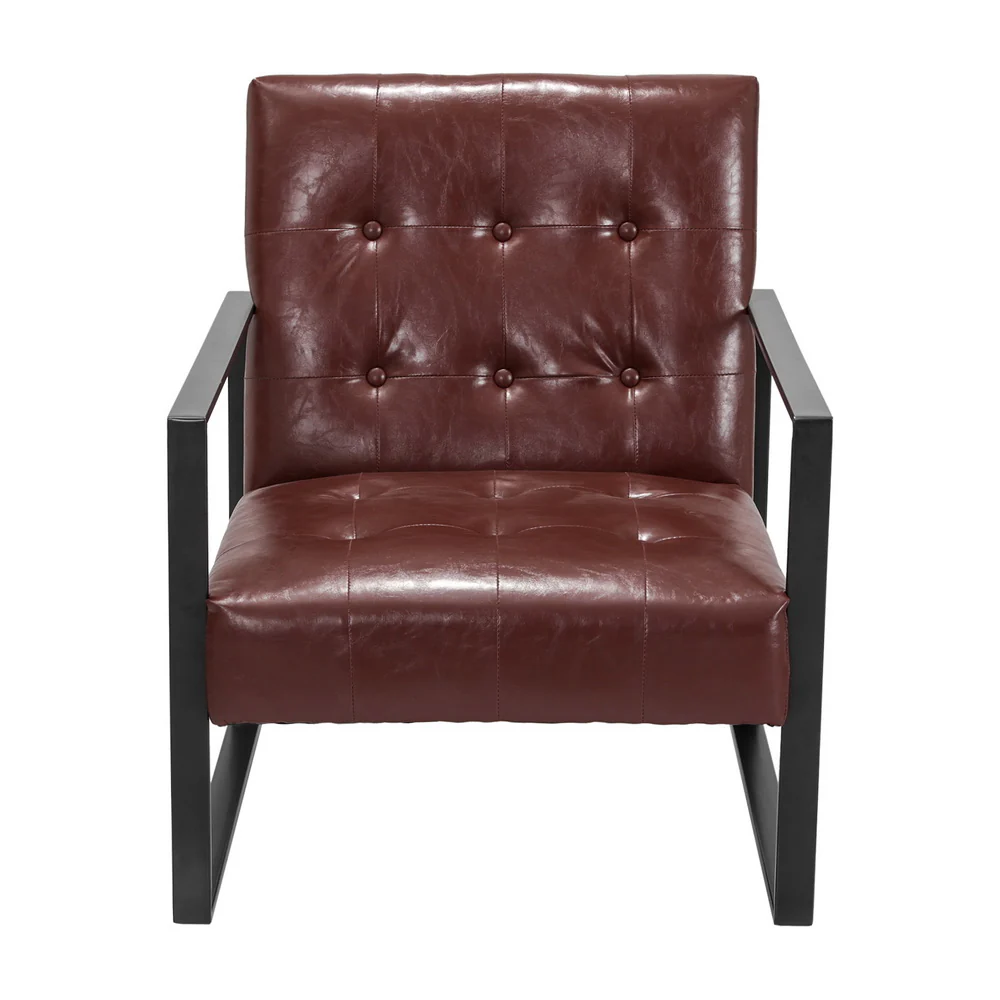 Armchair Lounge Chair Accent Chairs PU Leather Sofa Brown Metal Frame - Image 3