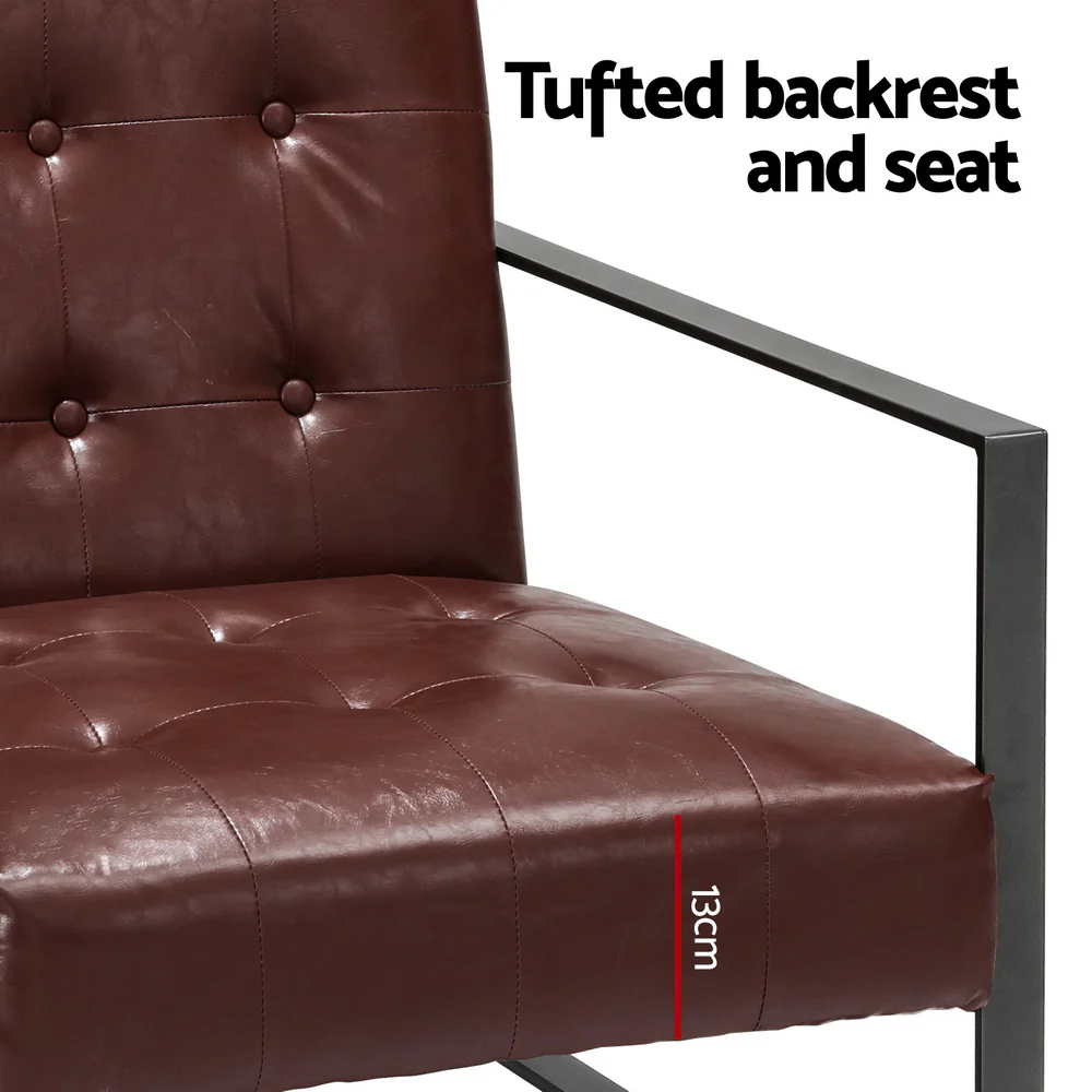 Armchair Lounge Chair Accent Chairs PU Leather Sofa Brown Metal Frame - Image 5
