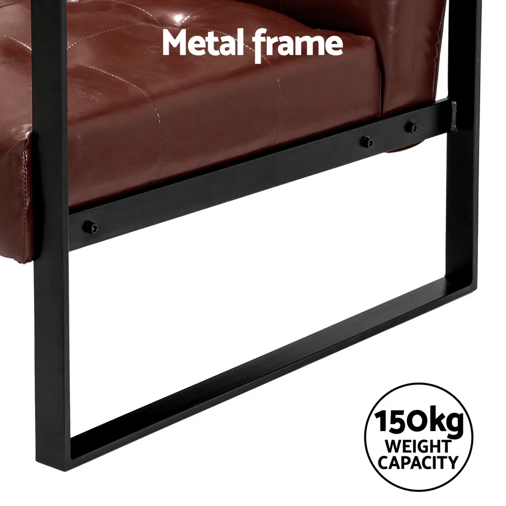 Armchair Lounge Chair Accent Chairs PU Leather Sofa Brown Metal Frame - Image 6