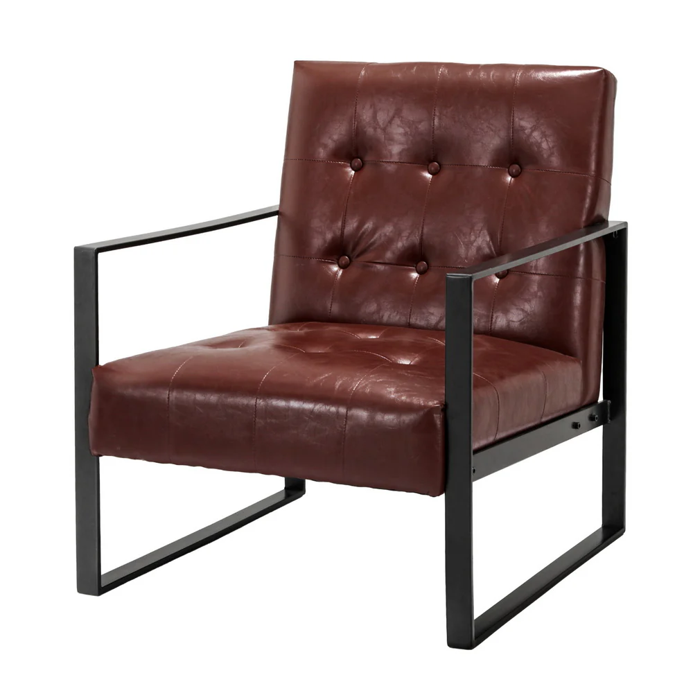 Armchair Lounge Chair Accent Chairs PU Leather Sofa Brown Metal Frame - Image 7