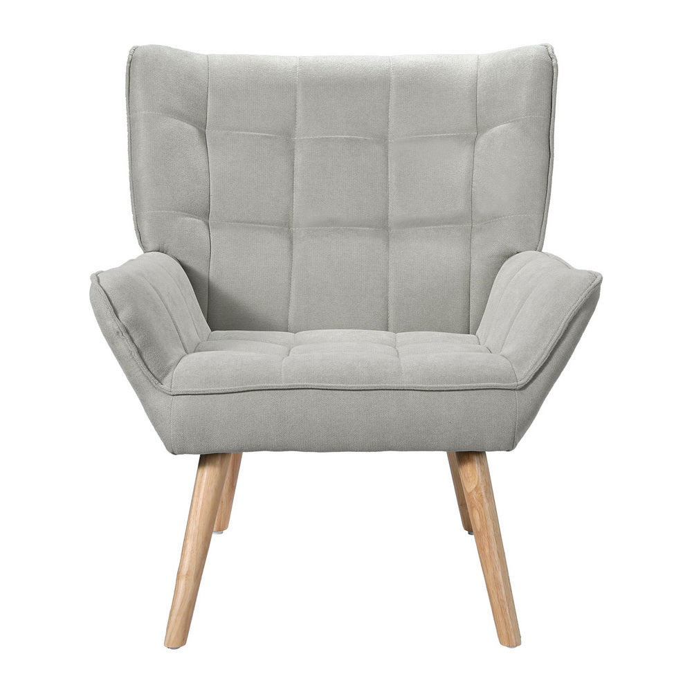 Armchair Lounge Chair Accent Chairs Sofa Linen Fabric Cushion Seat Grey - Image 3