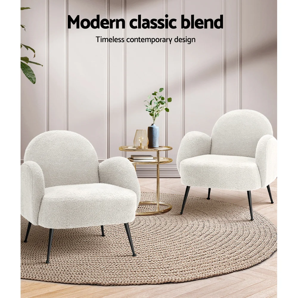 Armchair Lounge Chair Armchairs Accent Arm Chairs Sherpa Boucle White - Image 5