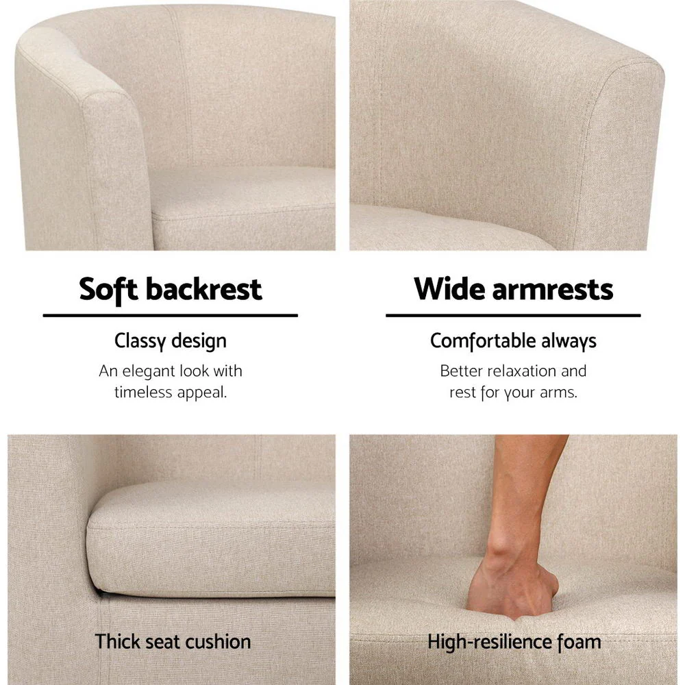 Armchair Lounge Chair Tub Accent Armchairs Fabric Sofa Chairs Beige - Image 6