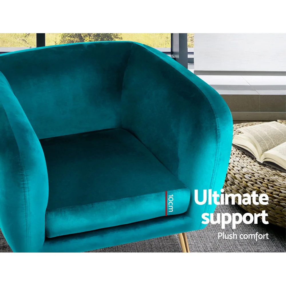 Armchair Lounge Sofa Arm Chair Accent Chairs Armchairs Couch Velvet Green - Image 5