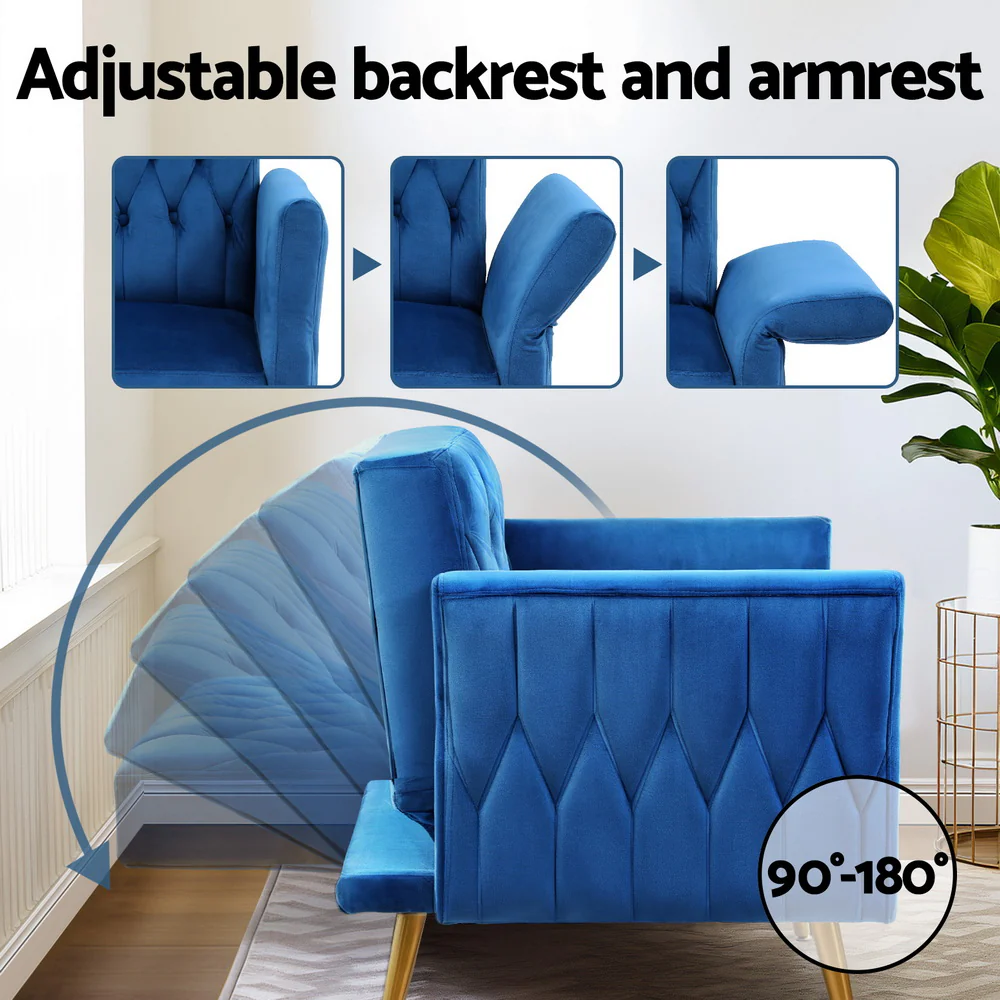 Armchair Ottoman Accent Chair Pillow Velvet Blue - Image 4