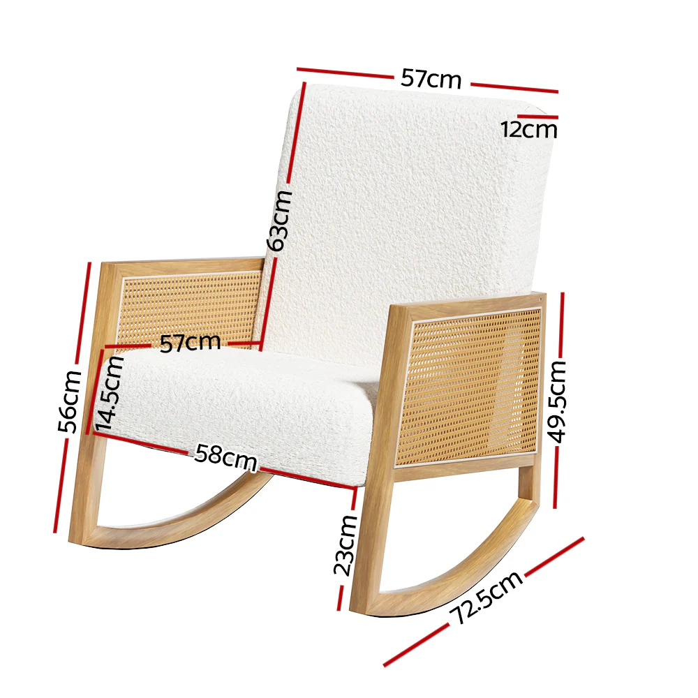 Armchair Rocking Chair Boucle Rattan White - Image 2
