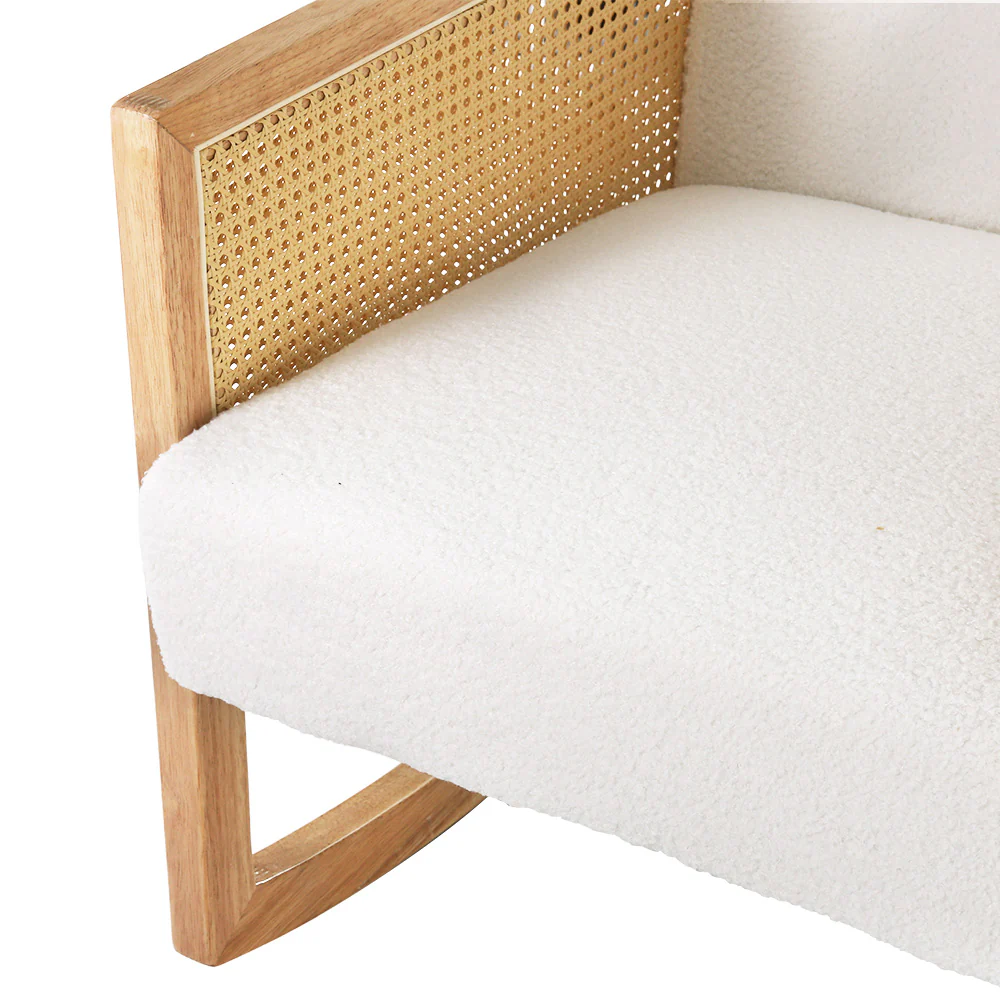 Armchair Rocking Chair Boucle Rattan White - Image 3