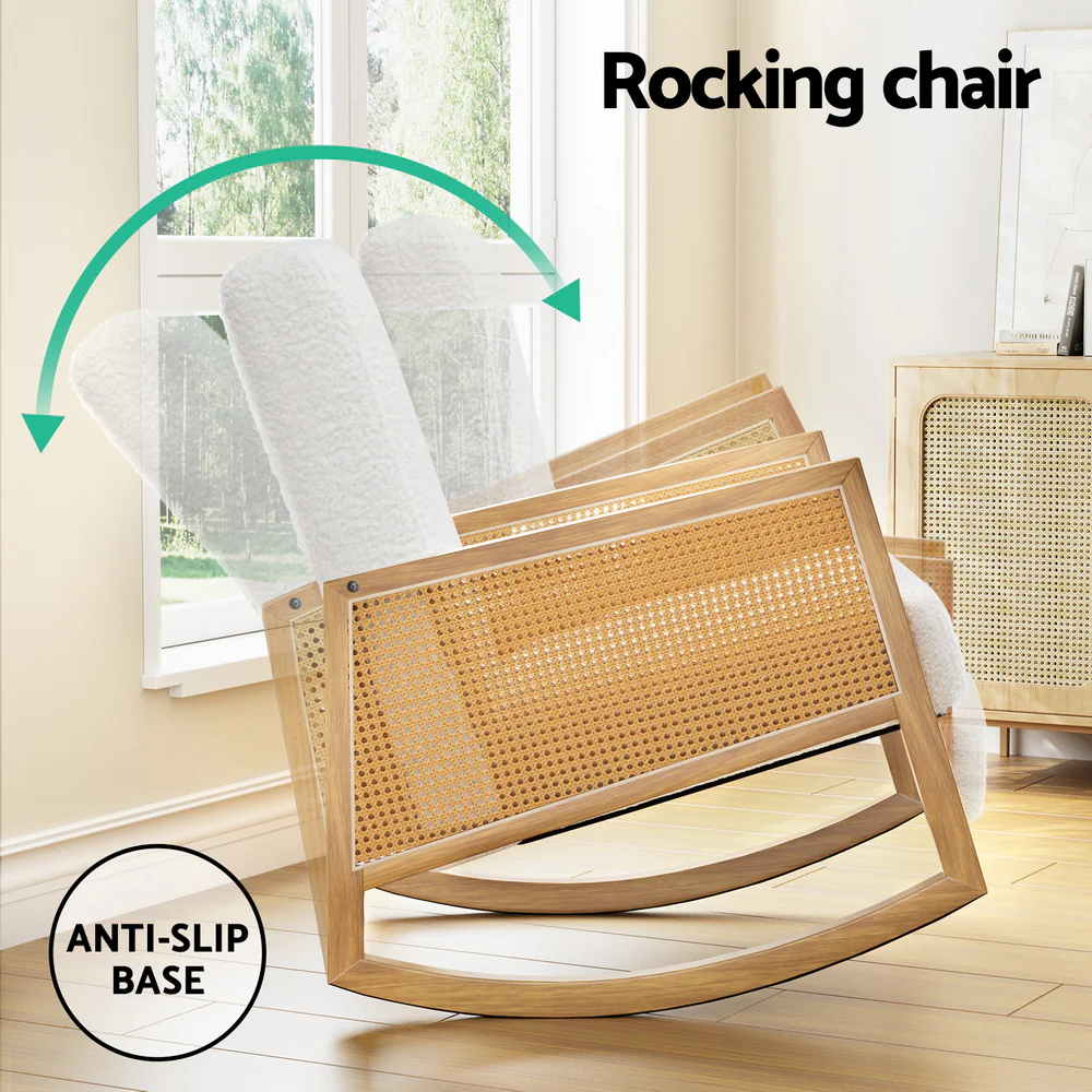 Armchair Rocking Chair Boucle Rattan White - Image 5