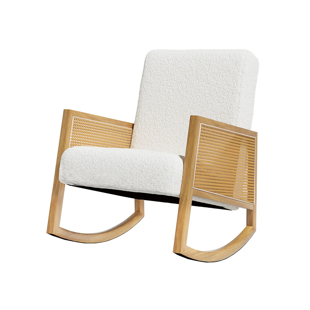 Armchair Rocking Chair Boucle Rattan White - Image 8