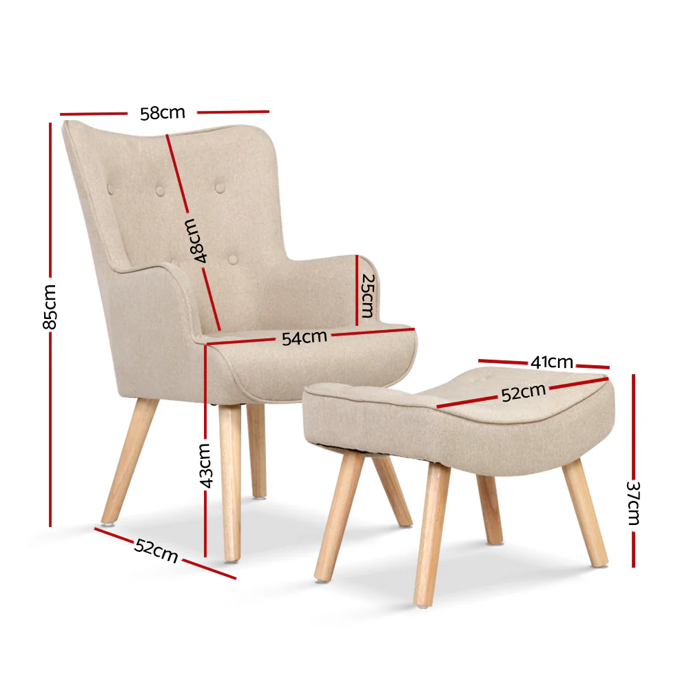 Armchair Set with Ottoman Beige Lansar - Image 2