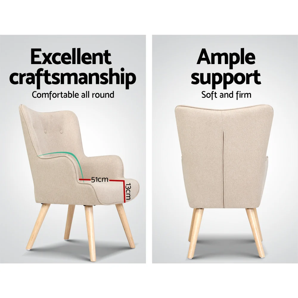 Armchair Set with Ottoman Beige Lansar - Image 6