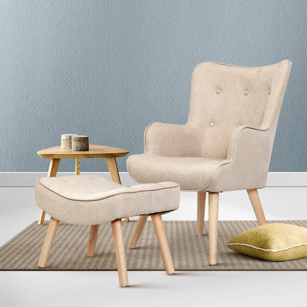 Armchair Set with Ottoman Beige Lansar - Image 7