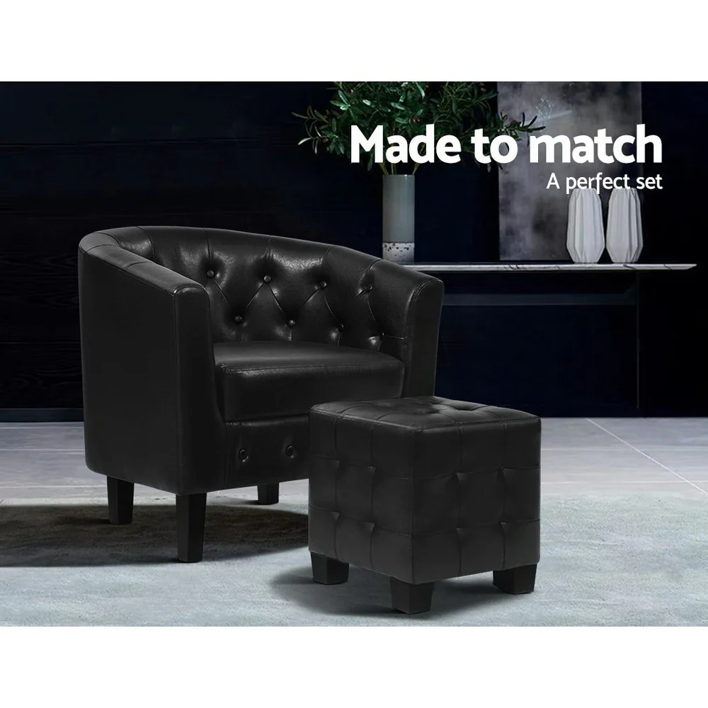 Armchair Set with Ottoman Black Ava - Image 4