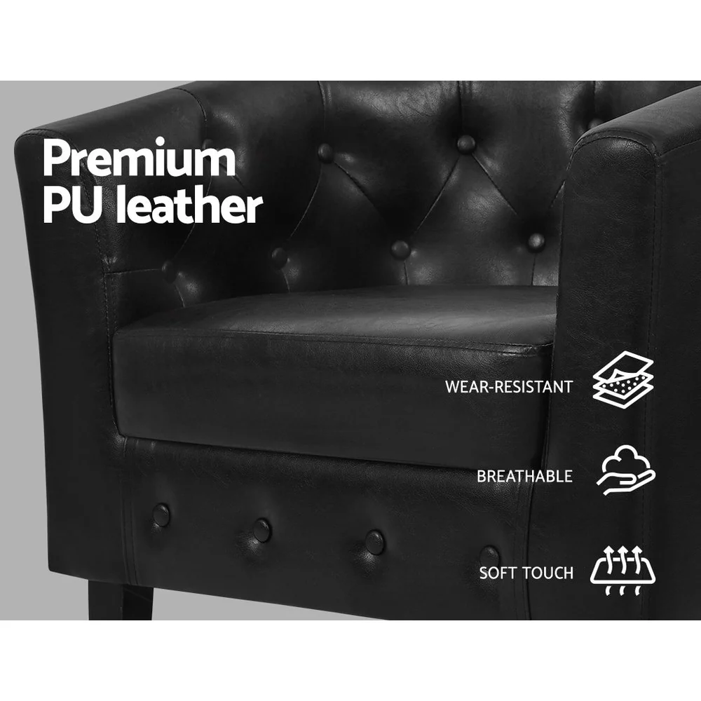 Armchair Set with Ottoman Black Ava - Image 5
