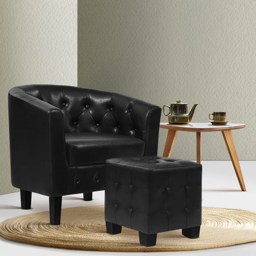 Armchair Set with Ottoman Black Ava - Image 7