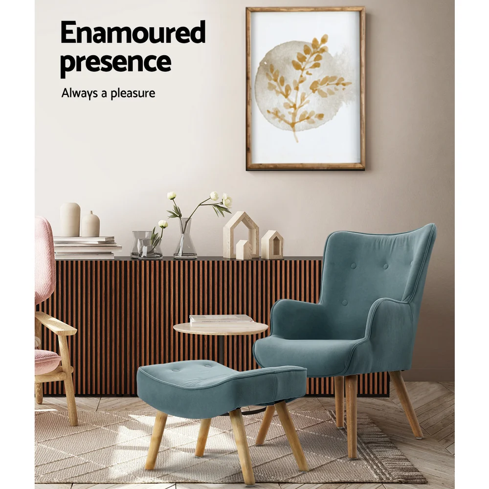 Armchair Set with Ottoman Blue Lansar - Image 4
