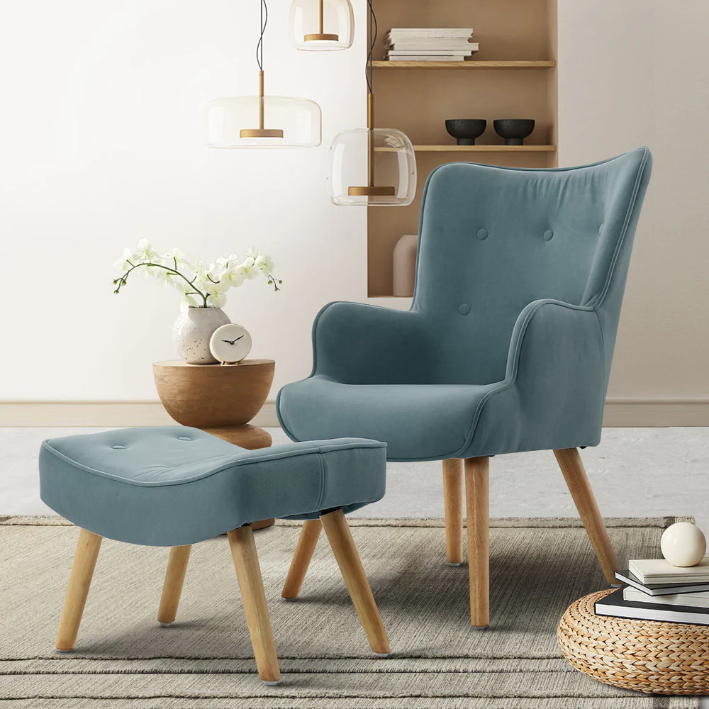 Armchair Set with Ottoman Blue Lansar - Image 7