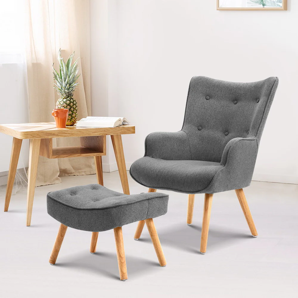 Armchair Set with Ottoman Grey Lansar - Image 7