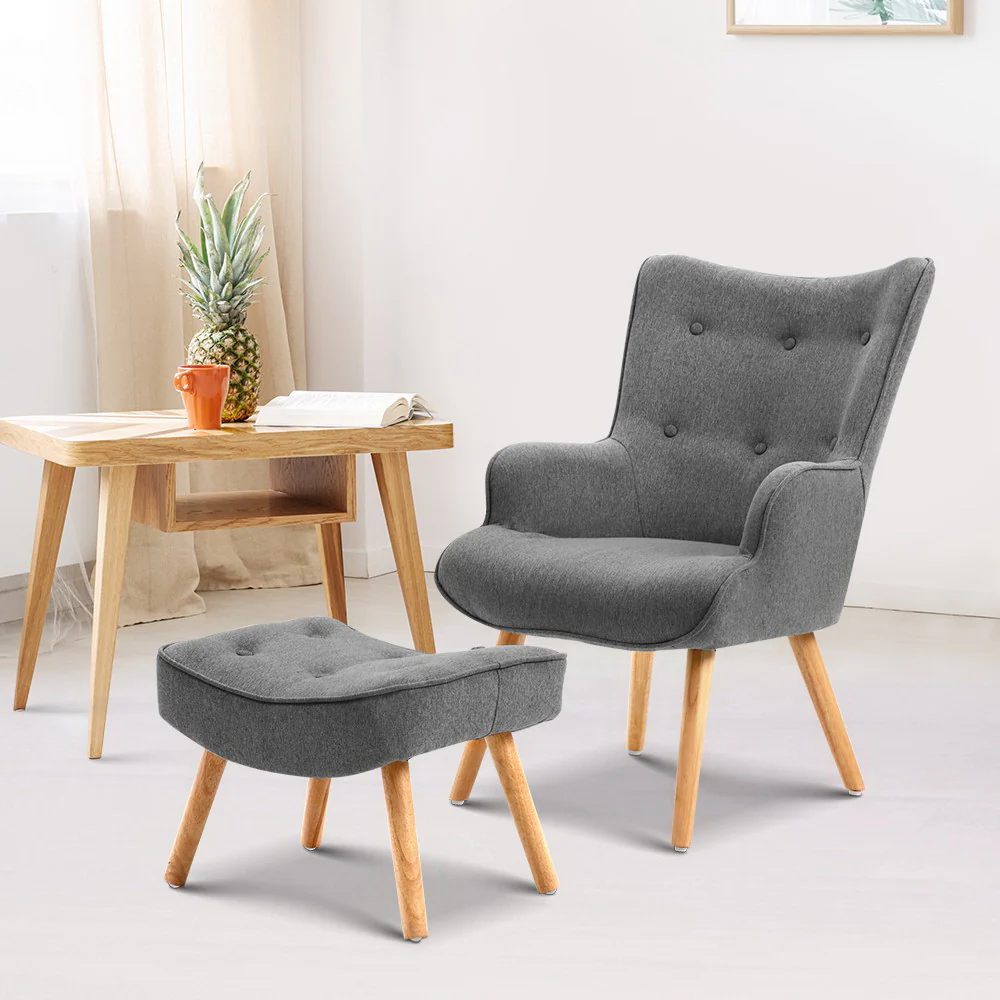 Armchair Set with Ottoman Grey Lansar - Image 8